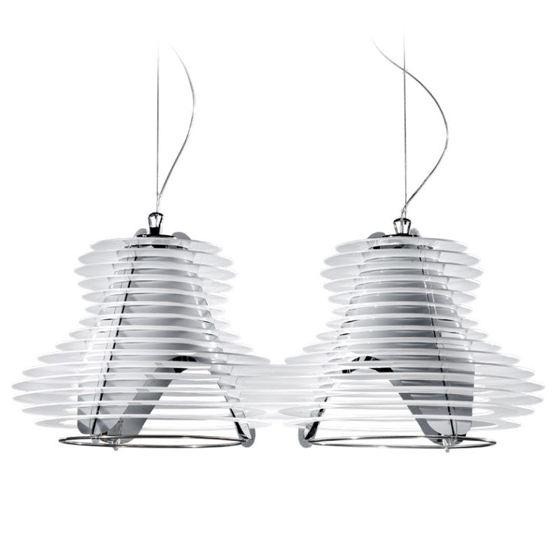 Faretto Suspension Light by Zaneen Shop - An abstract pendant light that incorporates Polilux material as a unique cut-out in a figure-8 design surrounding the metal base.