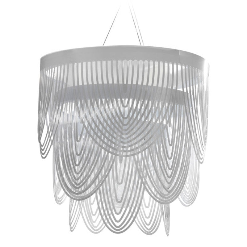 Ceremony Chandelier by Zaneen Shop - A  Abstract light fixture. Metal petals are layered around the fixture. Available in white color. 