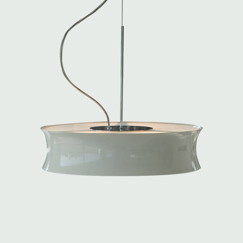 Funny Ceiling Light by Zaneen Shop - A metal white drum shape light fixture, with a slight curve. 