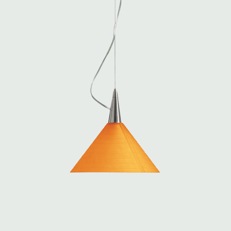 Prima Suspension Light by Zaneen Shop - A chrome cone-shaped pendant lamp with a metallic base and a glass diffuser.