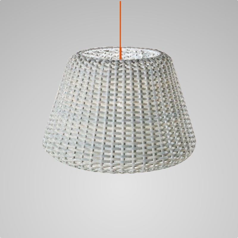 Ralph Suspension Light by Zaneen Shop - A white colored dome-shaped hand-woven synthetic rattan outdoor pendant light.