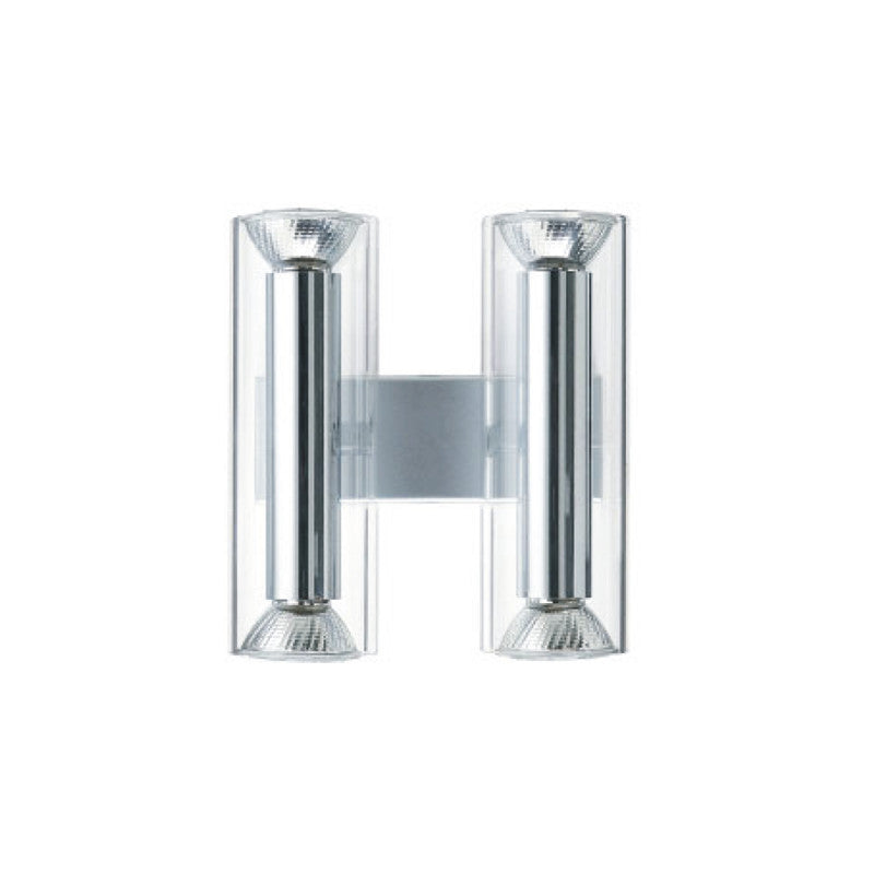 Tu-B Wall Light by Zaneen Shop - A chrome wall light with a glass and metallic gray design to highlight the two centered paralleling cylinders shapes.