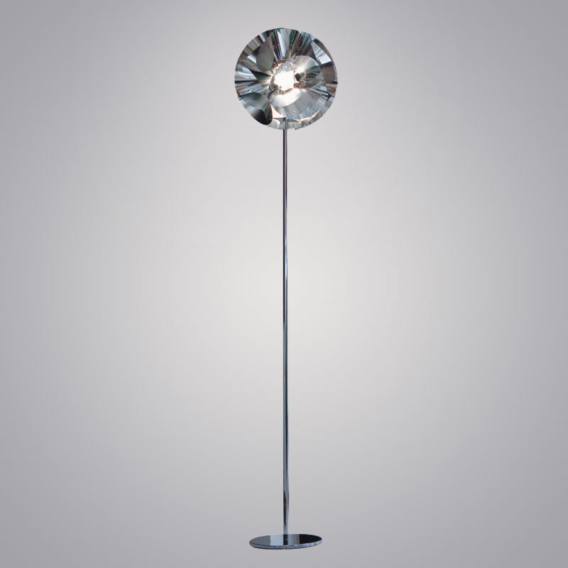 Floral Floor Lamp by Zaneen Shop - A dynamic chrome-finished metal globe-styled floor lamp that represents a flower through curved polished aluminum.