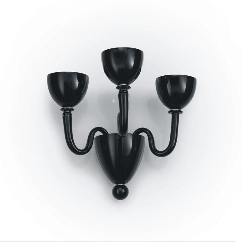 Moma Wall Light by Zaneen Shop - A black colored wall lamp with three waved arms. Each arm holds a cone shaped light at the top.