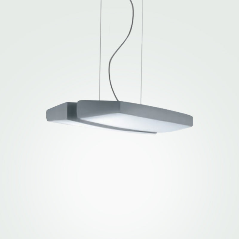 Planet Suspension Light by Zaneen Shop - A metallic gray metal pendant lamp with a unique curved edge design and oval shape.
