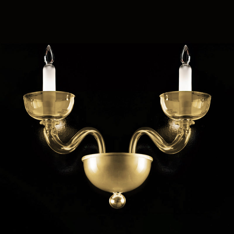 Uffizi Wall Light by Zaneen Shop - An abstract wall lamp with two parallel waved arms. Each arm features a glass light in classic candle shape. The base is a upward bell shape.
