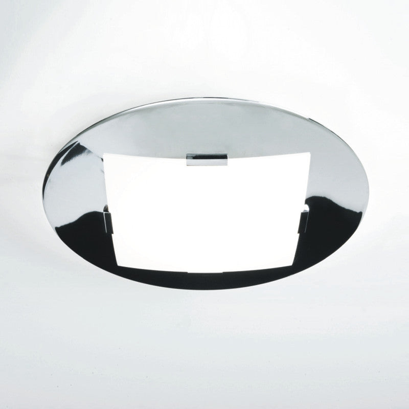 Damas Ceiling Light by Zaneen Shop - A circular structured chrome finished light fixture with a white glass diffuser.