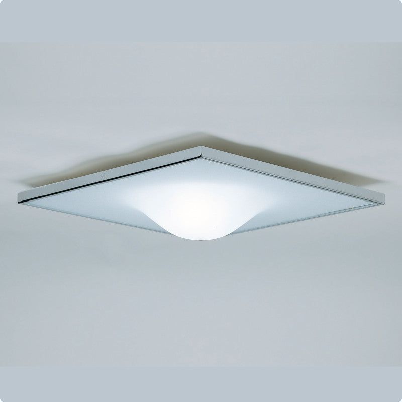 Dickey Square Ceiling Light by Zaneen Shop - A square shape chrome light fixture with a protruding bubble in the center. 