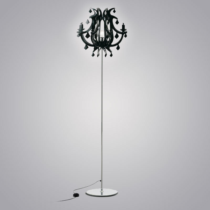 Ginetta Floor Lamp by Zaneen Shop - A black colored stainless steel chandelier-style floor lamp.
